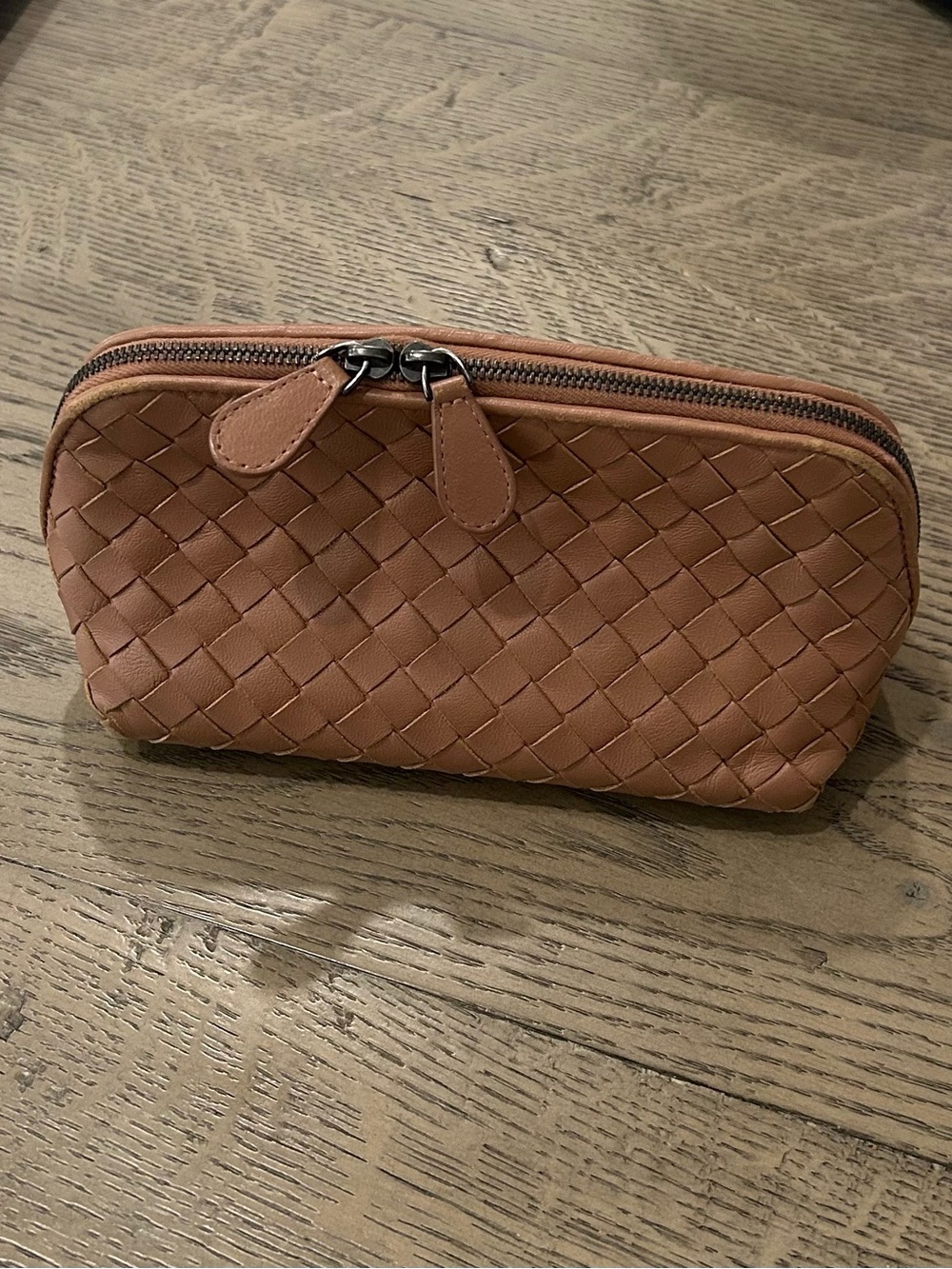 Bottega Veneta Intrecciato Woven Leather Cosmetic Pouch - Tan/Pink